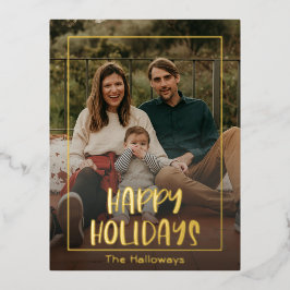 Postal Festiva Con Relieve Metalizado Felicidades Navideñas Simples Foto Enmarcada Dorad