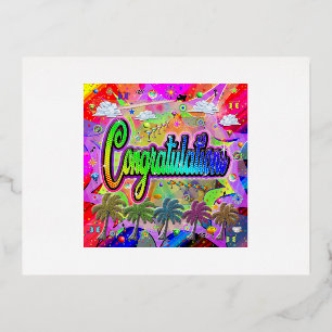 Postal Festiva Con Relieve Metalizado Felicitaciones Postcard ~ Vista Express