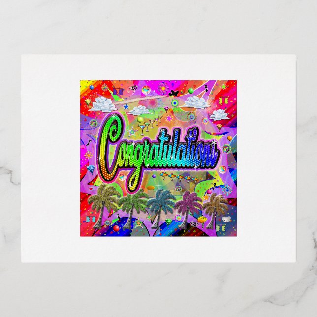 Postal Festiva Con Relieve Metalizado Felicitaciones Postcard ~ Vista Express (Anverso)