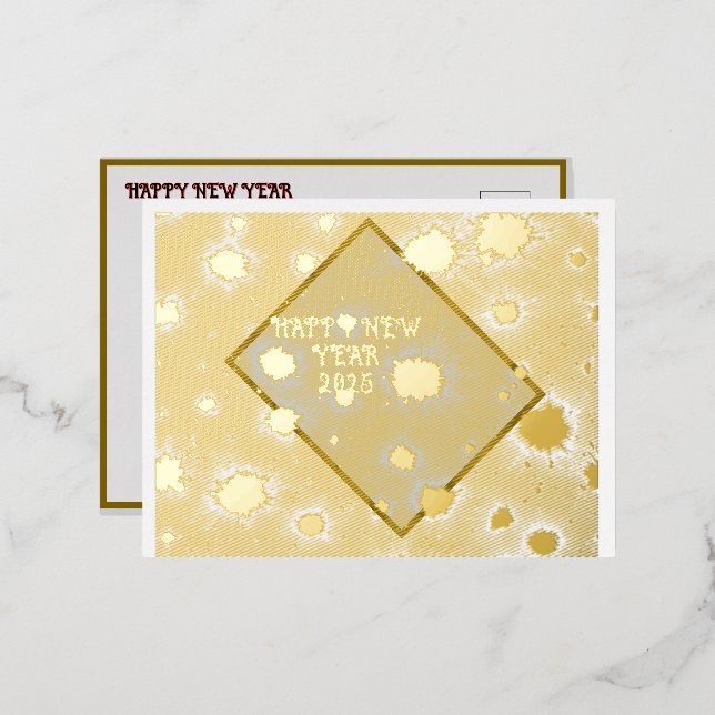 Postal Festiva Con Relieve Metalizado Feliz Año Nuevo. (Anverso/Reverso)