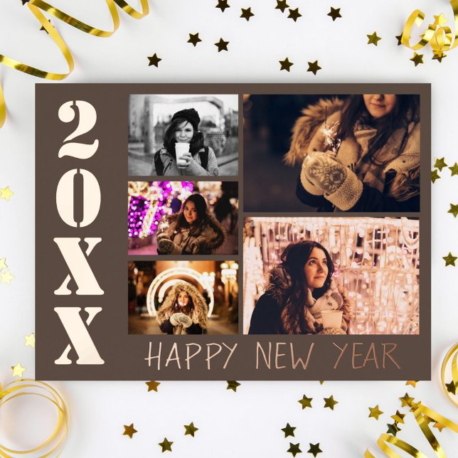 Postal Festiva Con Relieve Metalizado Feliz Año Nuevo 2023 5 Collage de fotos Real (Subido por el creador)