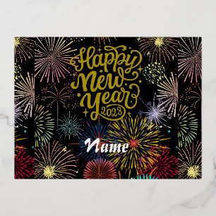 Postal Festiva Con Relieve Metalizado Feliz Año Nuevo 2023 Thunder_Cove