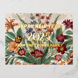 Postal Festiva Con Relieve Metalizado Feliz Año Nuevo 2025