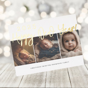 Postal Festiva Con Relieve Metalizado Feliz Año Nuevo 2025 elegante foto de oro de perso