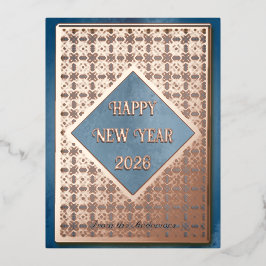 Postal Festiva Con Relieve Metalizado Feliz año nuevo 2026 Patrón de oro rosa