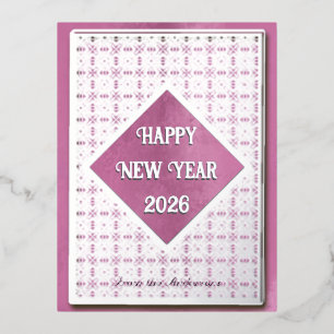 Postal Festiva Con Relieve Metalizado Feliz año nuevo 2026 patrón plateado