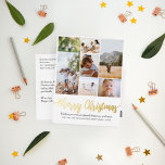 Postal Festiva Con Relieve Metalizado Feliz Collage de fotos de Navidad<br><div class="desc">Este elegante collage de fotos de la familia de los Relieves metalizados dorados La postal Feliz Navidad ofrece un lugar para que añadas tus nombres, un mensaje en la parte delantera y trasera en una hermosa tipografía, así como espacio para que añadas tu propio fotomontaje (con espacio para siete fotos)....</div>