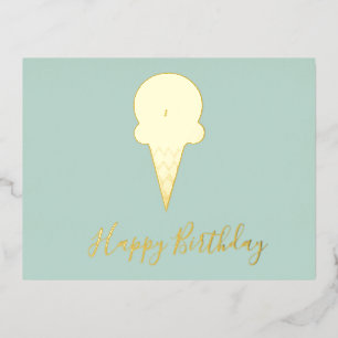 Postal Festiva Con Relieve Metalizado Feliz Cumpleaños Cono de Helado de Cumpleaños de P
