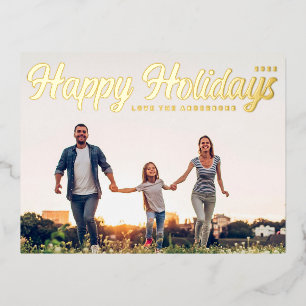 Postal Festiva Con Relieve Metalizado FELIZ FESTIVIDAD FESTIVAL MODERNO Script Gold Phot