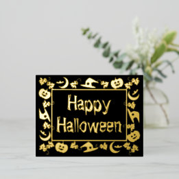 Postal Festiva Con Relieve Metalizado Feliz Halloween de Lujo