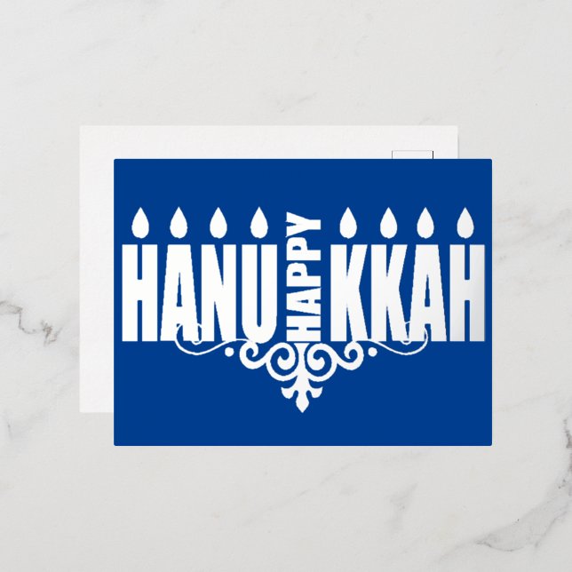 Postal Festiva Con Relieve Metalizado Feliz Hanukkah Menorah (Anverso/Reverso)