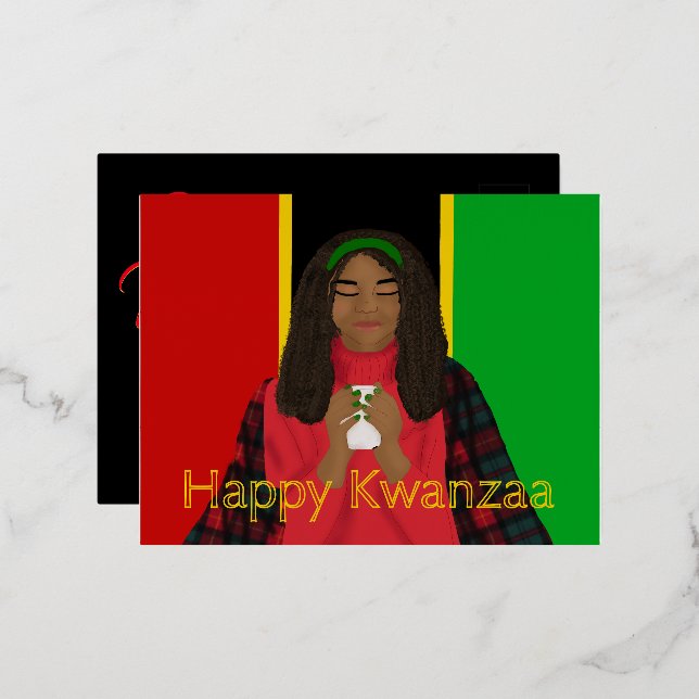 Postal Festiva Con Relieve Metalizado Feliz Kwanzaa (Anverso/Reverso)