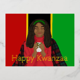 Postal Festiva Con Relieve Metalizado Feliz Kwanzaa