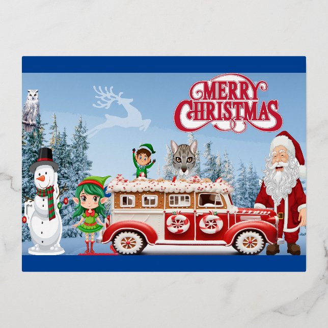 Postal Festiva Con Relieve Metalizado Feliz Navidad (Anverso)
