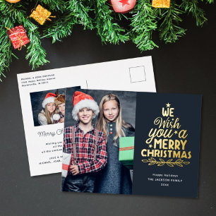Postal Festiva Con Relieve Metalizado Feliz Navidad 2 foto Relieve metalizado de oro pos