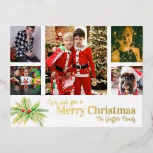 Feliz Navidad 5 fotos personalizadas arte de acebo