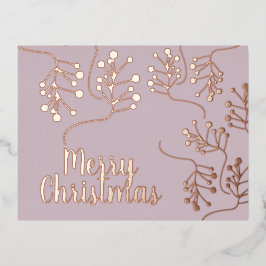 Postal Festiva Con Relieve Metalizado Feliz Navidad Acebo Fruta Dorado Rubor Prensado