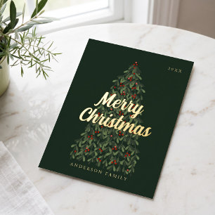 Postal Festiva Con Relieve Metalizado Feliz Navidad Árbol de Navidad Moderno Elegante