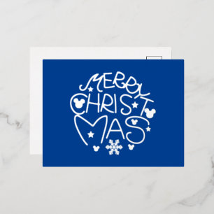 Postal Festiva Con Relieve Metalizado Feliz Navidad Azul y Relieve metalizado plateado