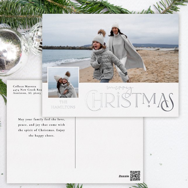 Postal Festiva Con Relieve Metalizado Feliz Navidad con foto Insertar plata (Subido por el creador)
