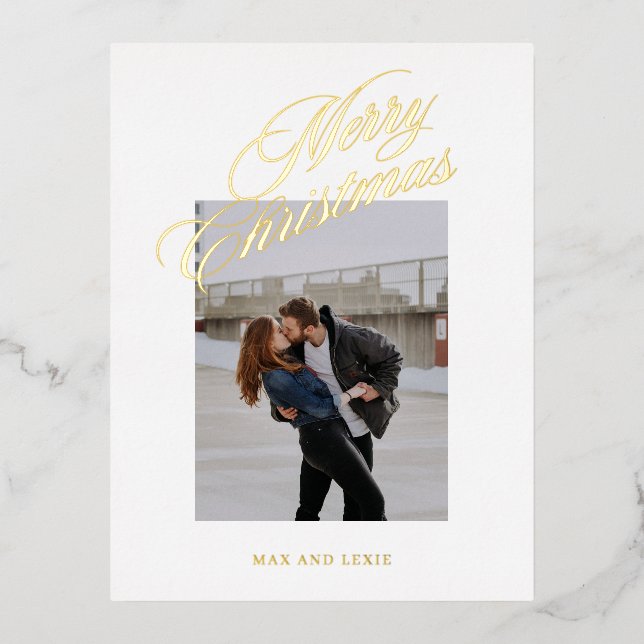 Postal Festiva Con Relieve Metalizado Feliz Navidad con guiones clásicos (Anverso)