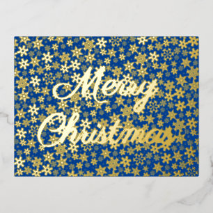 Postal Festiva Con Relieve Metalizado Feliz Navidad copo de nieve elegante guión azul ma