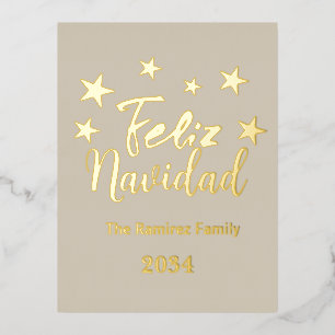 Postal Festiva Con Relieve Metalizado Feliz Navidad Familia de Navidades modernos en esp