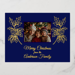 Postal Festiva Con Relieve Metalizado Feliz Navidad Foto Midnight Blue