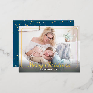 Postal Festiva Con Relieve Metalizado Feliz Navidad, Foto, Nombre y Mensaje en Oro
