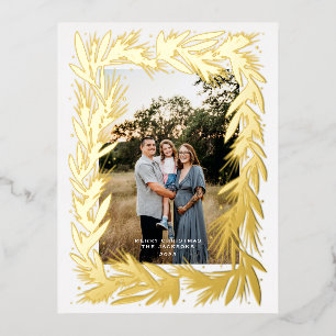 Postal Festiva Con Relieve Metalizado Feliz Navidad Golden Wreath