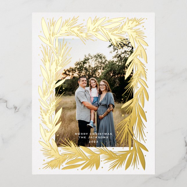 Postal Festiva Con Relieve Metalizado Feliz Navidad Golden Wreath (Anverso)