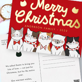Postal Festiva Con Relieve Metalizado Feliz Navidad Gracioso y lindo Gatos cargando