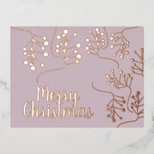 Postal Festiva Con Relieve Metalizado Feliz Navidad Holly Berry Gold Pressed Rubor