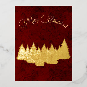 Postal Festiva Con Relieve Metalizado Feliz Navidad - minimalista - árboles de abeto dor
