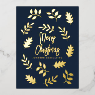 Postal Festiva Con Relieve Metalizado Feliz Navidad Moderno Foliage simple Botánico