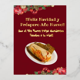 Postal Festiva Con Relieve Metalizado Feliz Navidad Navidades al Comelón de Tamales I