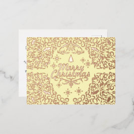 Postal Festiva Con Relieve Metalizado Feliz Navidad Pastel Amarillo. Personalizado.