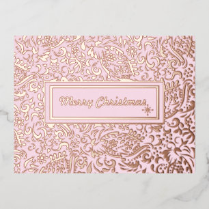 Postal Festiva Con Relieve Metalizado Feliz Navidad Pastel Rosa. Personalizado.