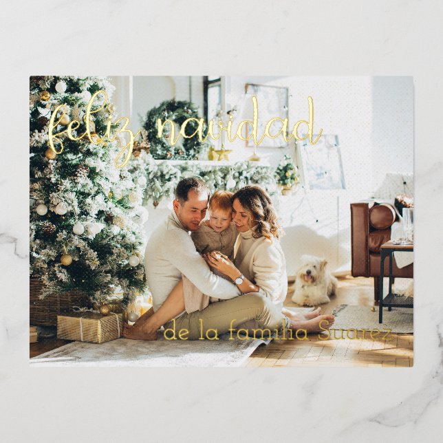 Postal Festiva Con Relieve Metalizado Feliz Navidad personalizada foto y nombre (Anverso)