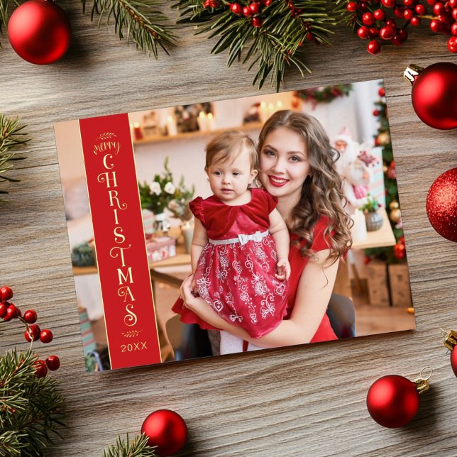 Postal Festiva Con Relieve Metalizado Feliz Navidad rojo 2 fotos oro de familia (Subido por el creador)