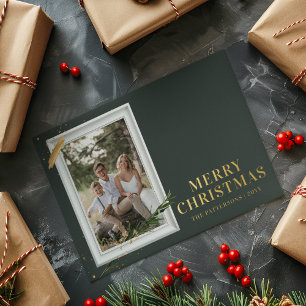 Postal Festiva Con Relieve Metalizado Feliz Navidad Sencillo Marco fotográfico elegante