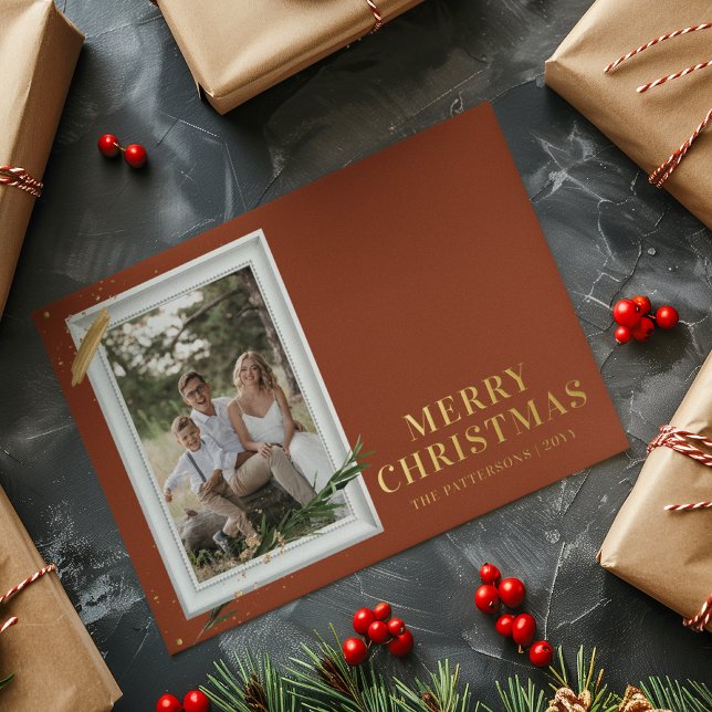 Postal Festiva Con Relieve Metalizado Feliz Navidad Sencillo Marco fotográfico elegante  (Subido por el creador)