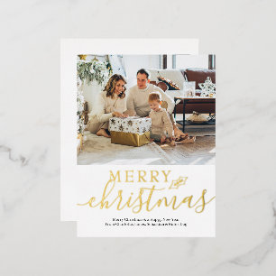 Postal Festiva Con Relieve Metalizado Feliz Navidad Simple Elegante Personalizado