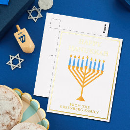 Postal Festiva Con Relieve Metalizado Feliz oro personalizado de Hanukkah Menorah Moda