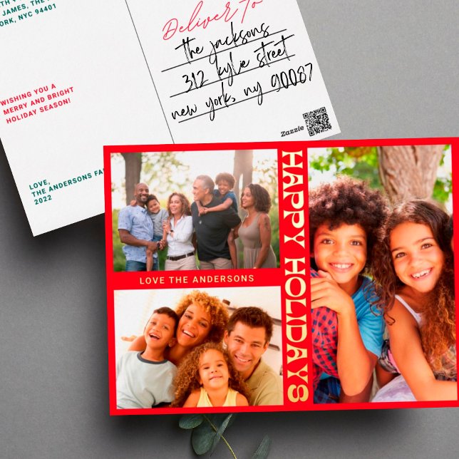 Postal Festiva Con Relieve Metalizado FELIZ Oro ROJO MODERNO FELIZ VACACIONES MULTI Foto (Subido por el creador)