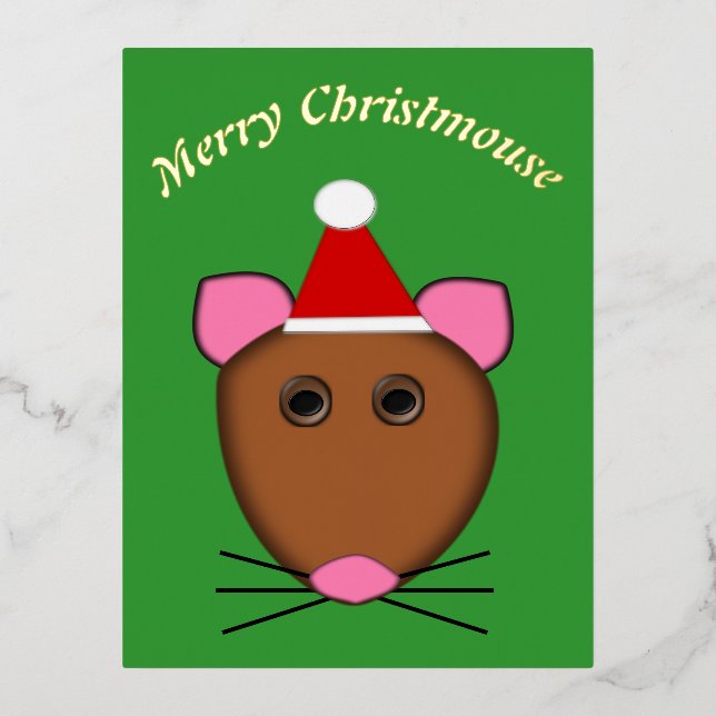 Postal Festiva Con Relieve Metalizado Feliz Personalizado del ratón navideño (Anverso)