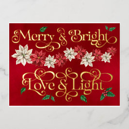Postal Festiva Con Relieve Metalizado Feliz y brillante, amor y luz
