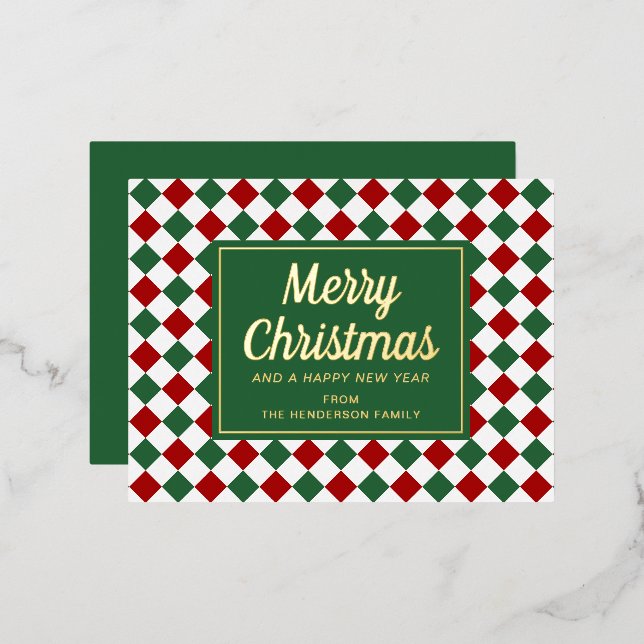 Postal Festiva Con Relieve Metalizado Festividad Green Check Feliz Navidad Gold (Anverso/Reverso)