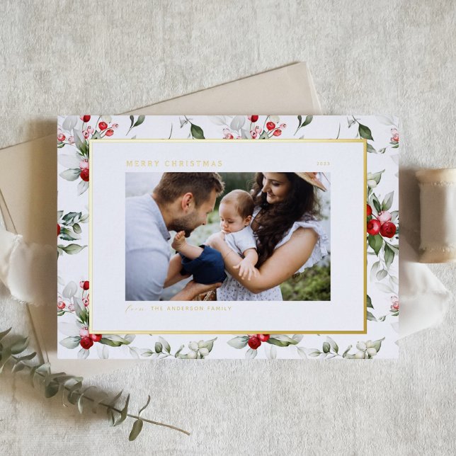 Postal Festiva Con Relieve Metalizado Festividad Patrón Holly Feliz Fotos de Navidad (Subido por el creador)