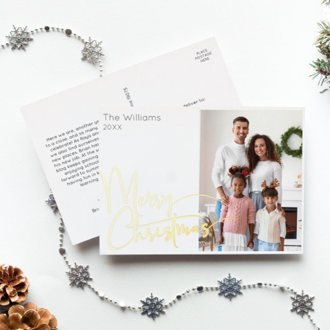Postal Festiva Con Relieve Metalizado Festividad Script Photo Merry Christmas Gold (Subido por el creador)